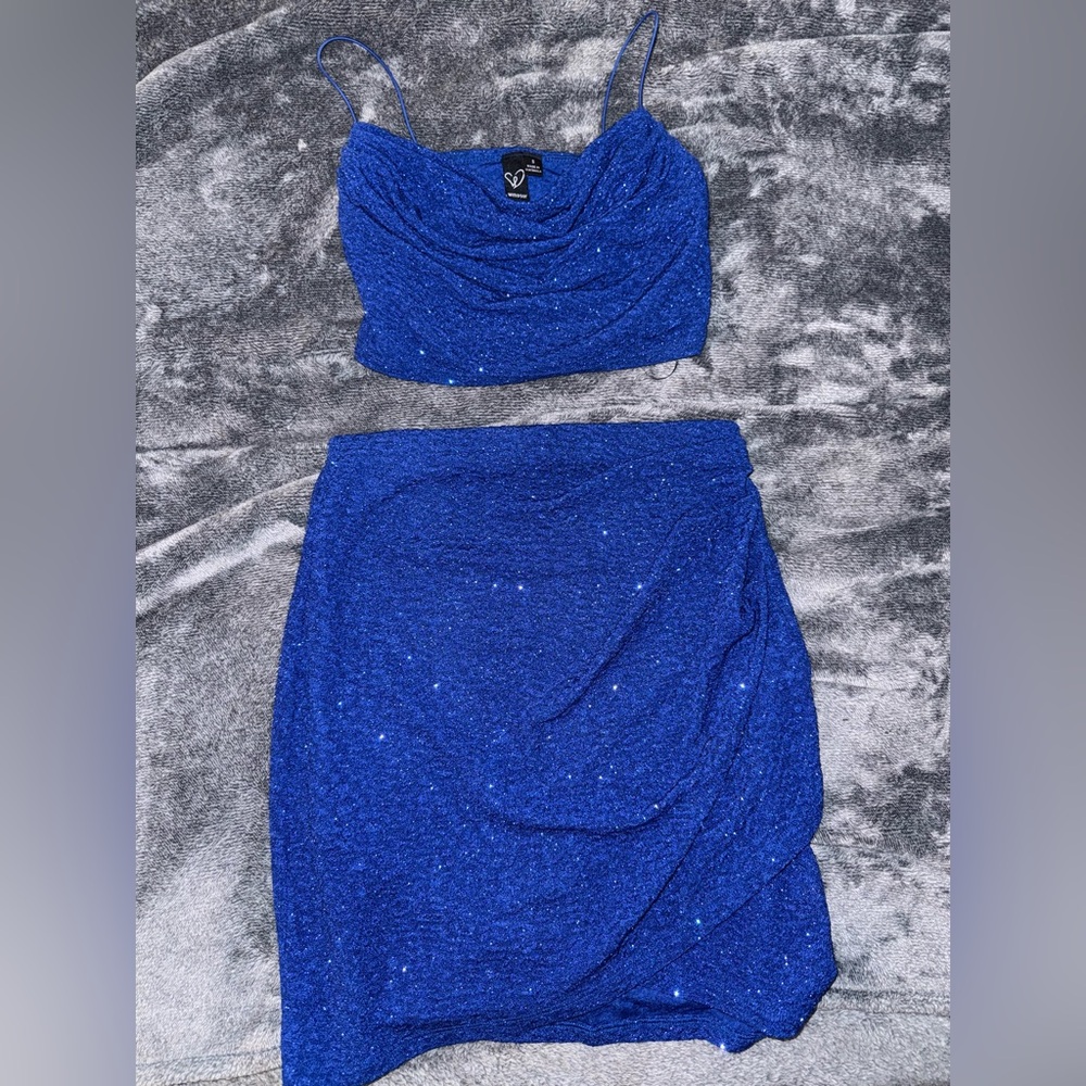 Windsor Blue Sequin Midi Skirt Set